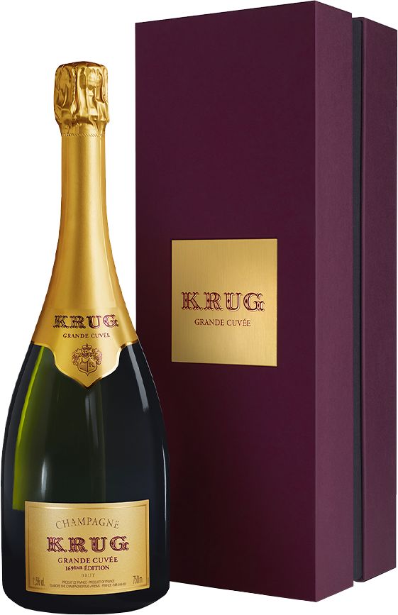 KRUG GRANDE CUVÉE. Krug Grande Cuvée 171ème Édition was composed around the harvest of 2015, a year marked by unprecedented heat and drought. This Édition is a blend of 131 wines from 12 different years, the youngest of which is from 2015, while the oldest dates back to 2000.